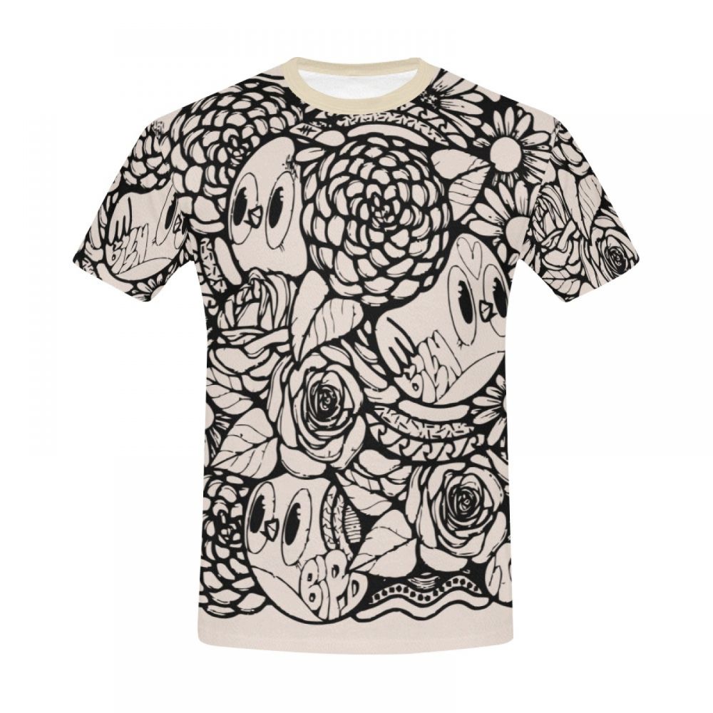 Men's Digital Art Bird Flower Short T-shirt