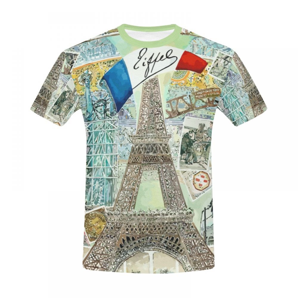 Men's Watercolor Art France Eiffel Tower Short T-shirt