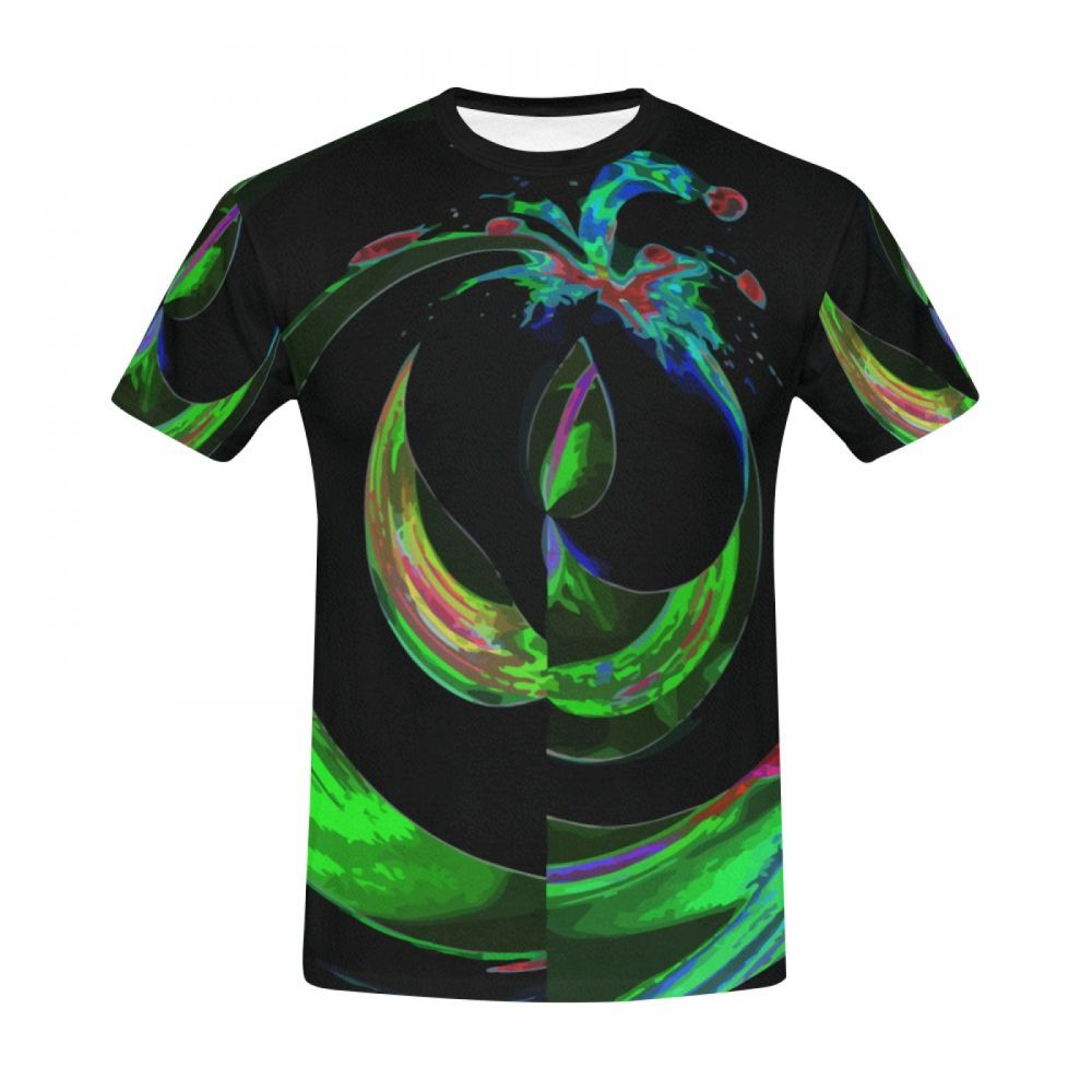 Men's Art Digital Green Water Drop Short T-shirt