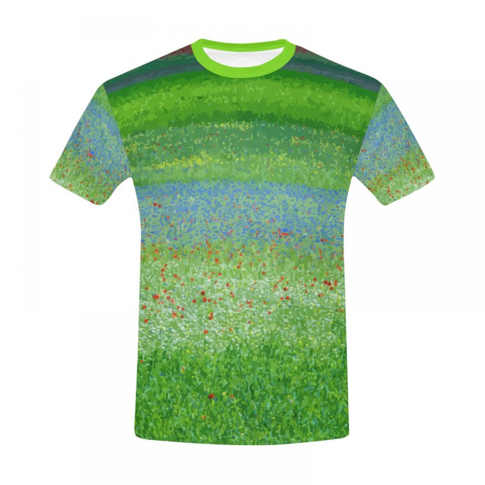 Men's Green Art Countryside Flowers Short T-shirt