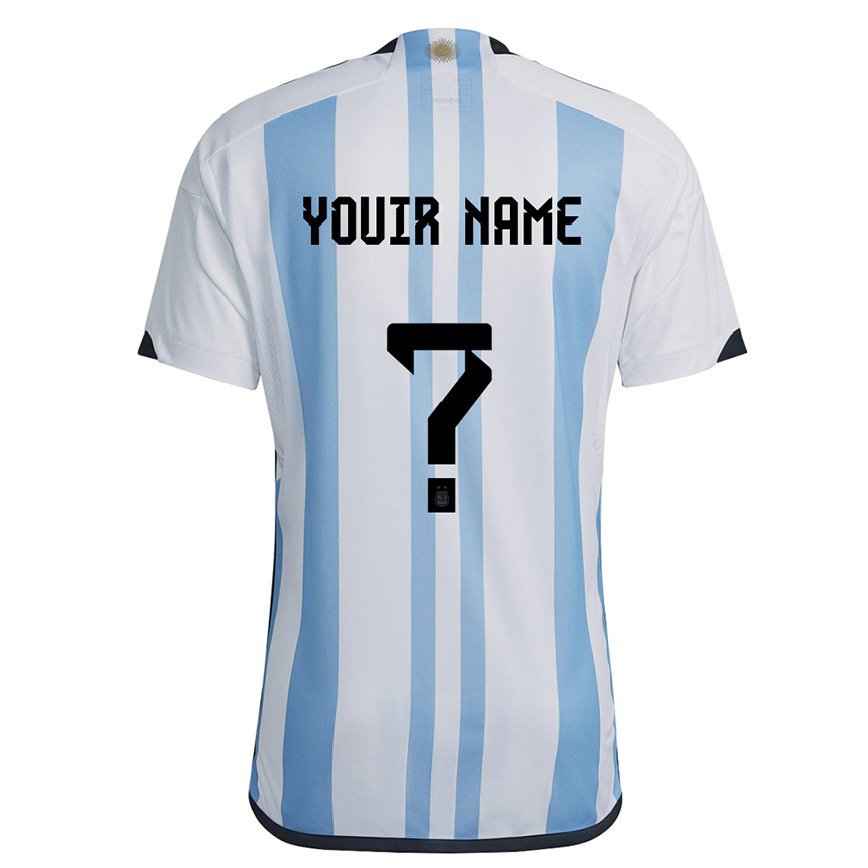 Women Argentina Your Name #0 White Sky Blue Home Jersey 2022/23 T-shirt