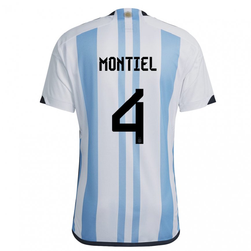 Women Argentina Gonzalo Montiel #4 White Sky Blue Home Jersey 2022/23 T-shirt