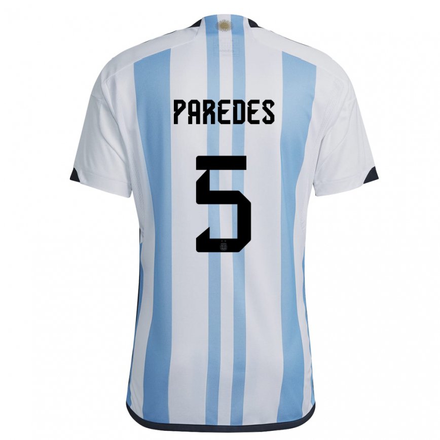 Women Argentina Leandro Paredes #5 White Sky Blue Home Jersey 2022/23 T-shirt