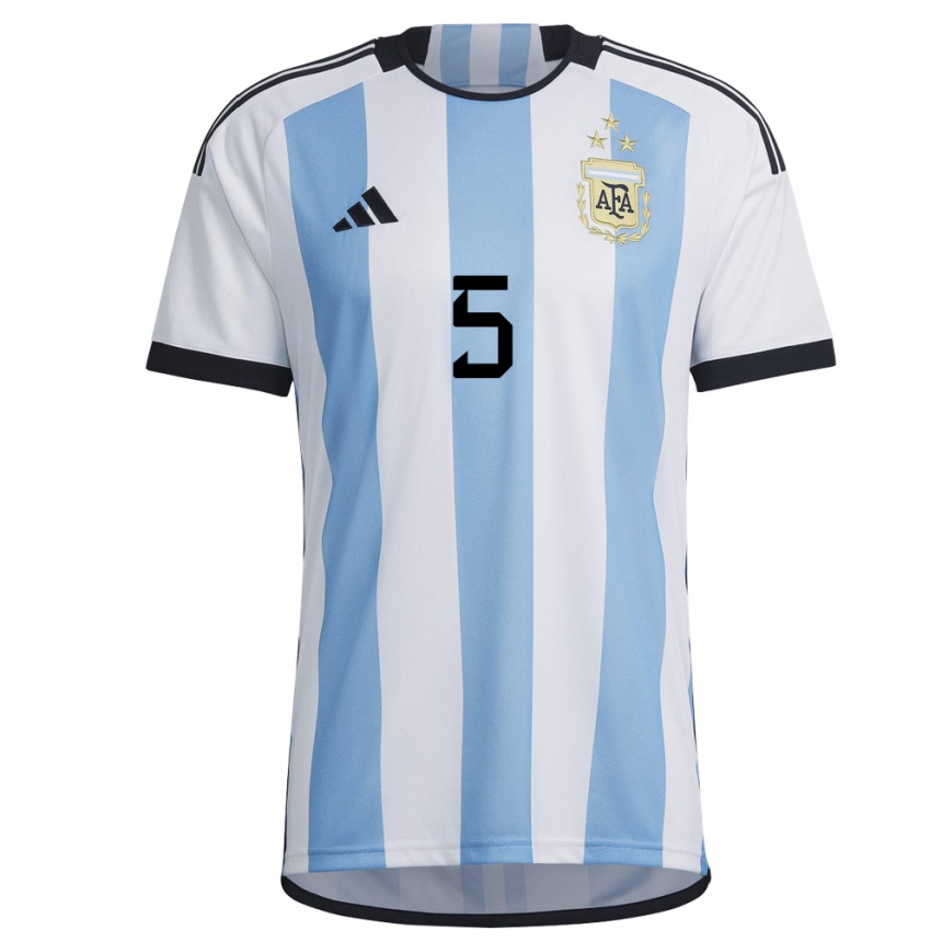 Women Argentina Leandro Paredes #5 White Sky Blue Home Jersey 2022/23 T-shirt