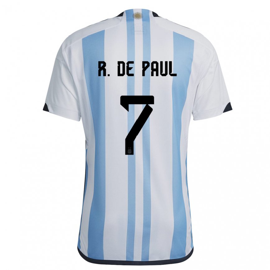 Women Argentina Rodrigo De Paul #7 White Sky Blue Home Jersey 2022/23 T-shirt