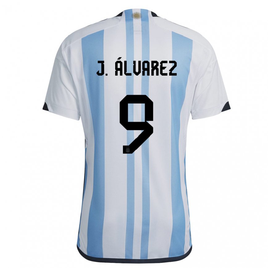 Women Argentina Julian Alvarez #9 White Sky Blue Home Jersey 2022/23 T-shirt