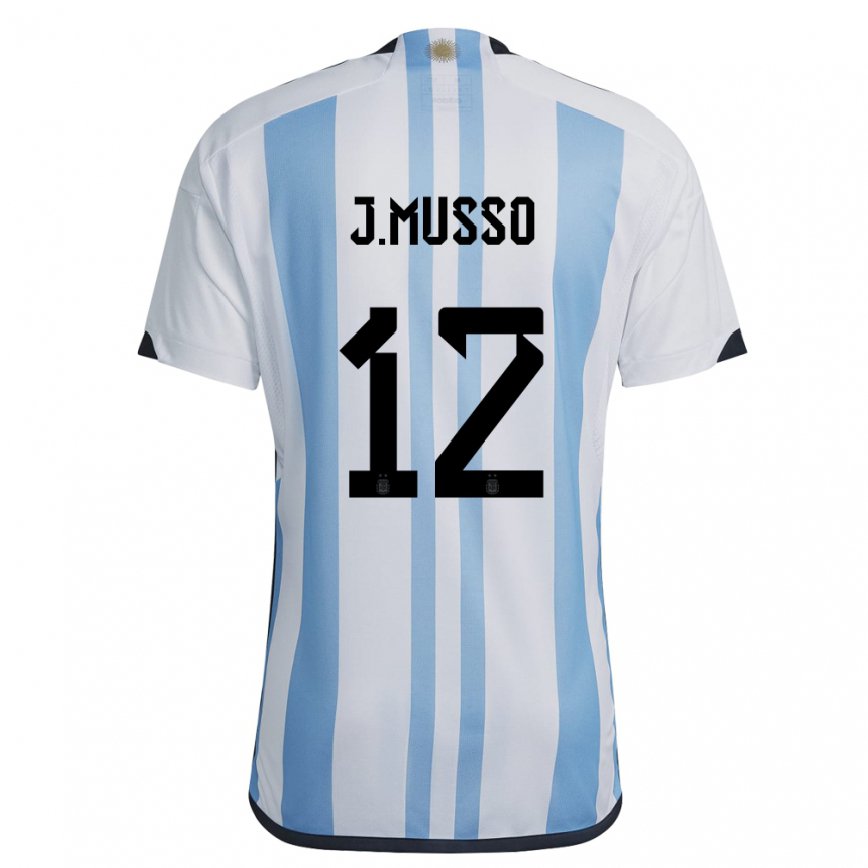 Women Argentina Juan Musso #12 White Sky Blue Home Jersey 2022/23 T-shirt