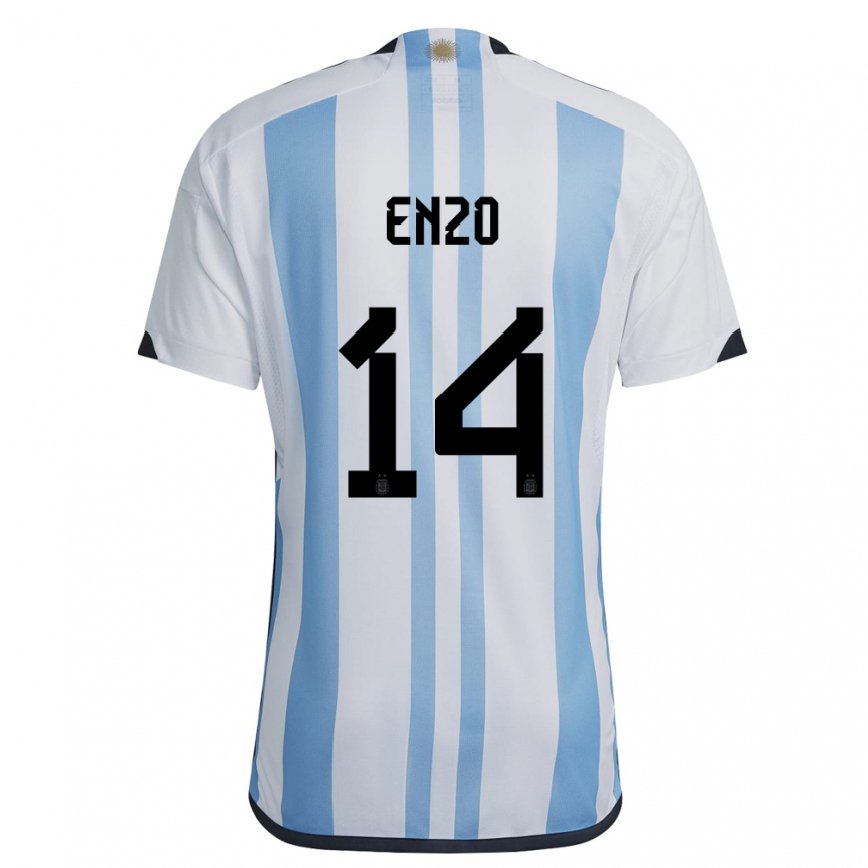 Women Argentina Enzo Fernandez #14 White Sky Blue Home Jersey 2022/23 T-shirt