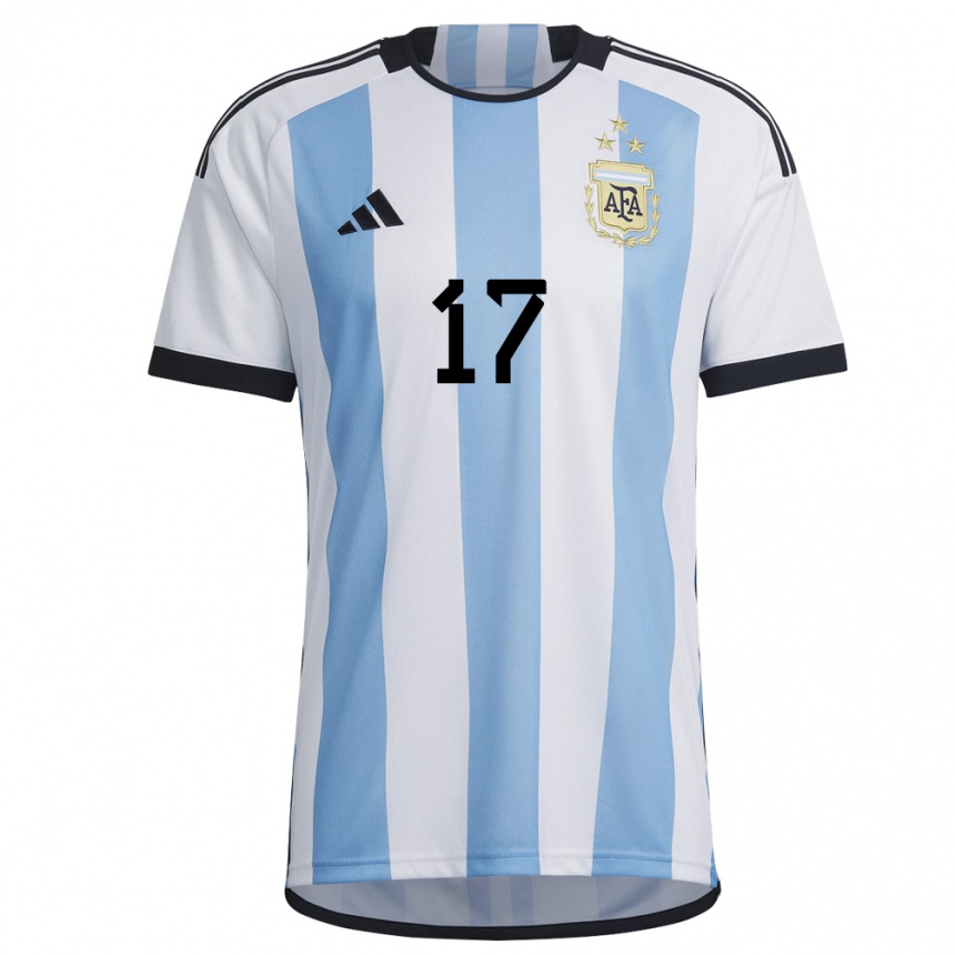 Women Argentina Papu Gomez #17 White Sky Blue Home Jersey 2022/23 T-shirt