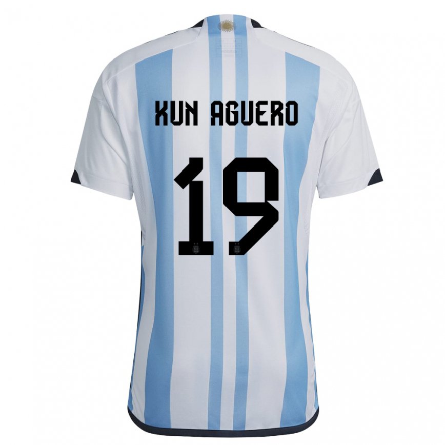Women Argentina Sergio Aguero #19 White Sky Blue Home Jersey 2022/23 T-shirt