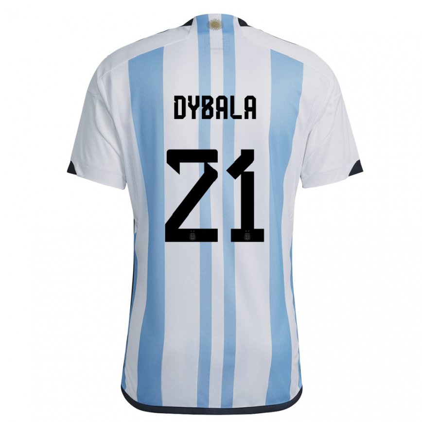 Women Argentina Paulo Dybala #21 White Sky Blue Home Jersey 2022/23 T-shirt
