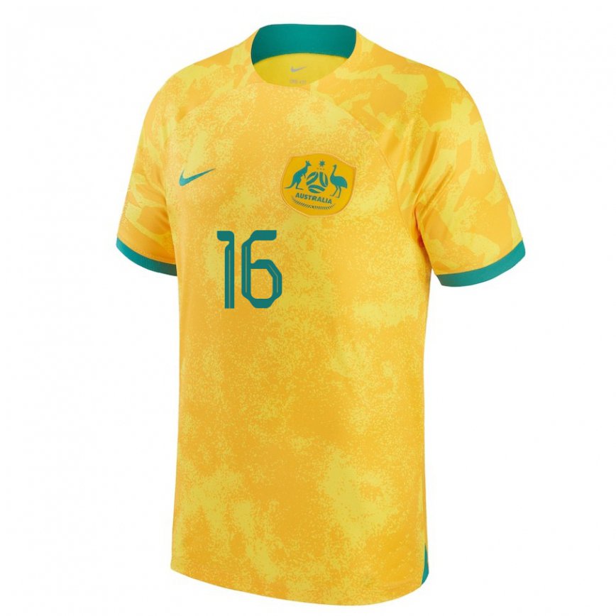 Women Australia Aziz Behich #16 Golden Home Jersey 2022/23 T-shirt