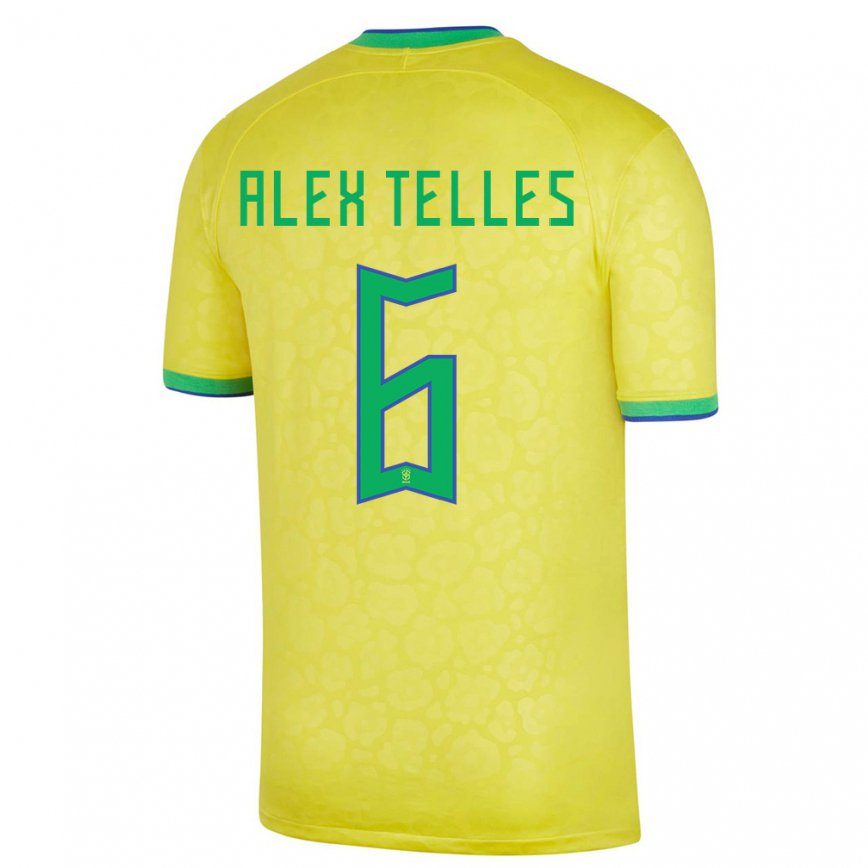 Women Brazil Alex Telles #6 Yellow Home Jersey 2022/23 T-shirt