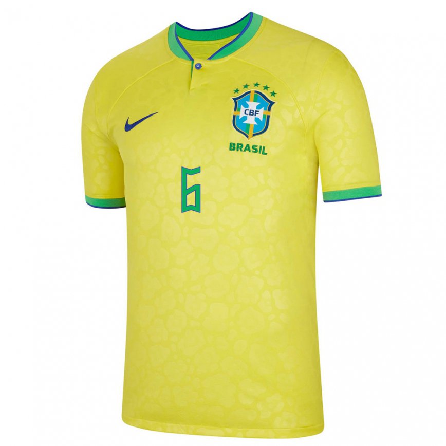 Women Brazil Alex Telles #6 Yellow Home Jersey 2022/23 T-shirt