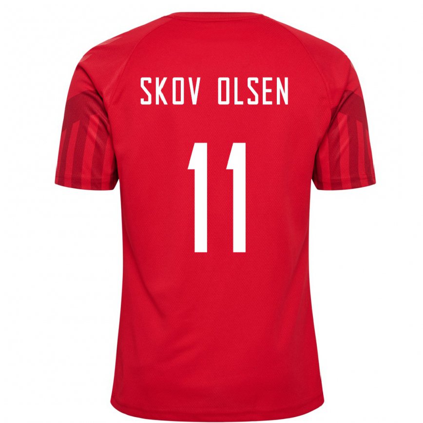Women Denmark Andreas Skov Olsen #11 Red Home Jersey 2022/23 T-shirt