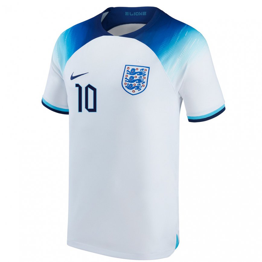 Women England Raheem Sterling #10 White Blue Home Jersey 2022/23 T-shirt