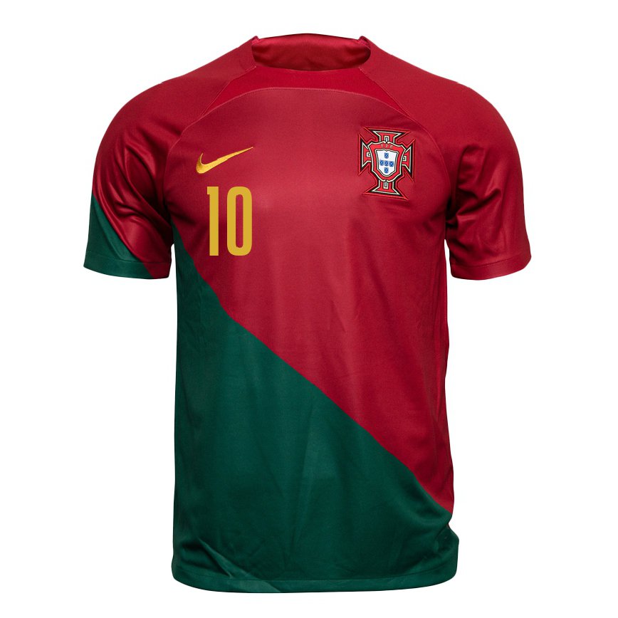 Women Portugal Bernardo Silva #10 Red Green Home Jersey 2022/23 T-shirt