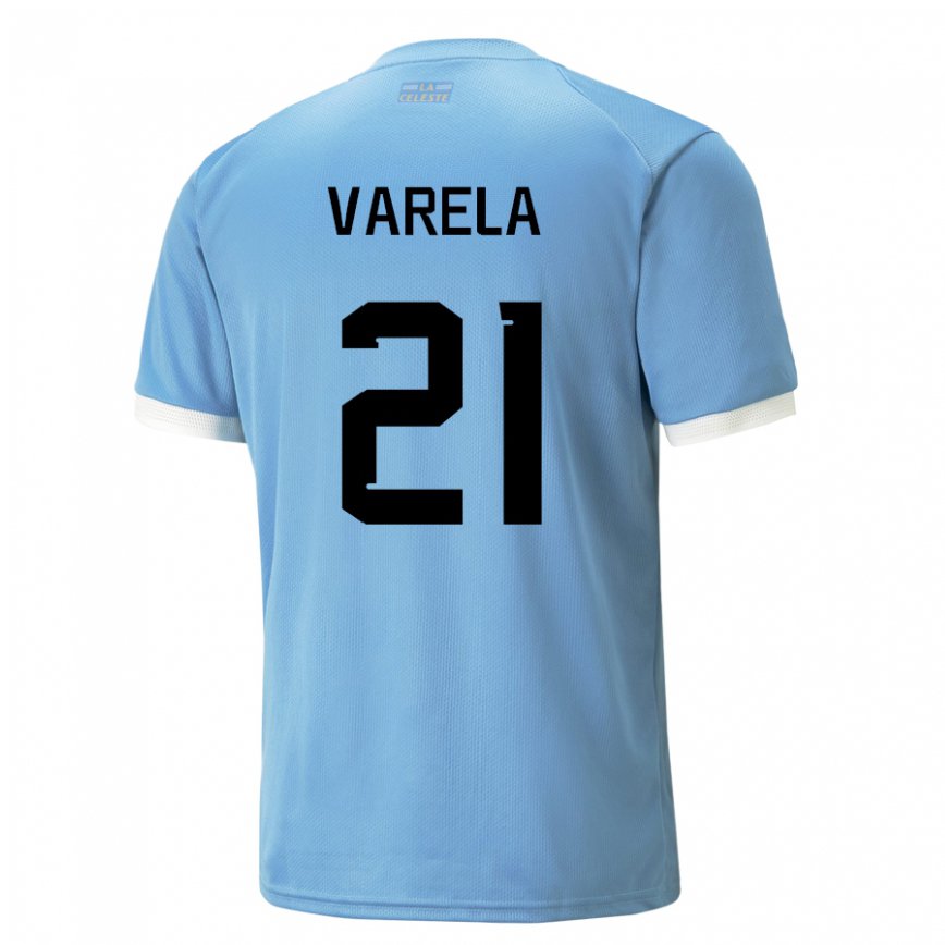 Women Uruguay Gullermo Varela #21 Blue Home Jersey 2022/23 T-shirt