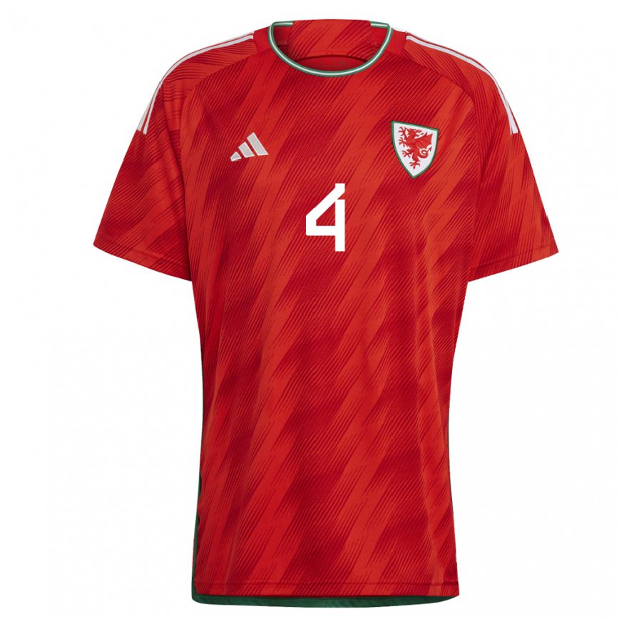 Women Wales Ben Davies #4 Red Home Jersey 2022/23 T-shirt