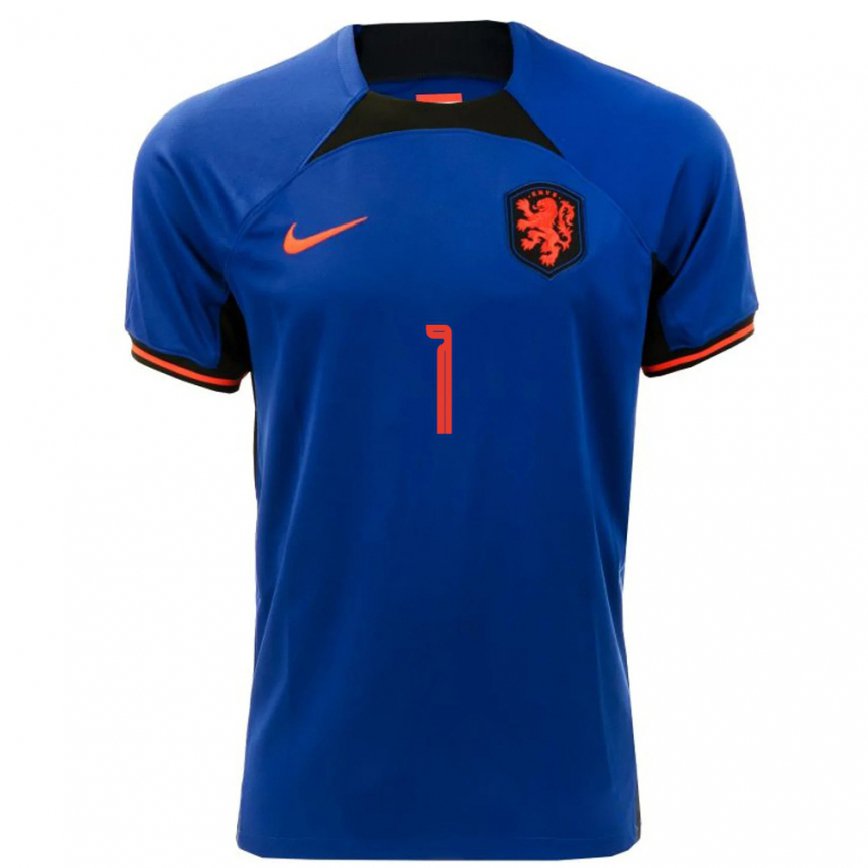 Men Netherlands Sari Van Veenendaal #1 Royal Blue Away Jersey 2022/23 T-shirt