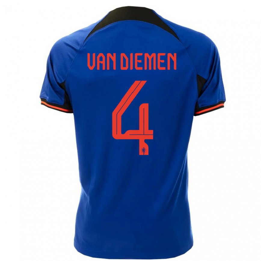 Men Netherlands Samantha Van Diemen #4 Royal Blue Away Jersey 2022/23 T-shirt