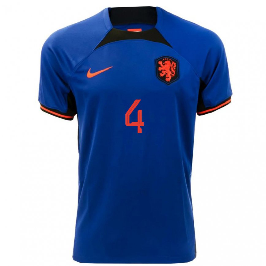 Men Netherlands Samantha Van Diemen #4 Royal Blue Away Jersey 2022/23 T-shirt