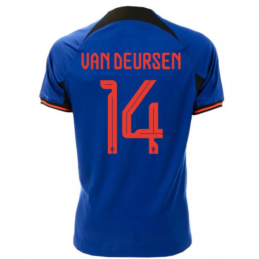 Men Netherlands Eva Van Deursen #14 Royal Blue Away Jersey 2022/23 T-shirt