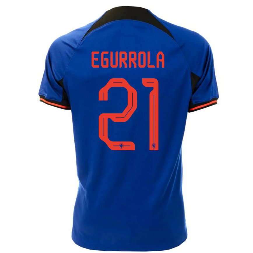 Men Netherlands Damaris Egurrola #21 Royal Blue Away Jersey 2022/23 T-shirt