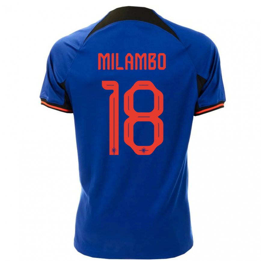 Men Netherlands Antoni Milambo #18 Royal Blue Away Jersey 2022/23 T-shirt