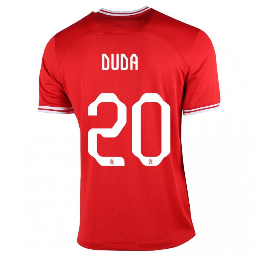 Men Poland Kacper Duda #20 Red Away Jersey 2022/23 T-shirt
