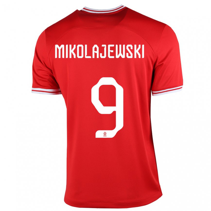 Men Poland Daniel Mikolajewski #9 Red Away Jersey 2022/23 T-shirt