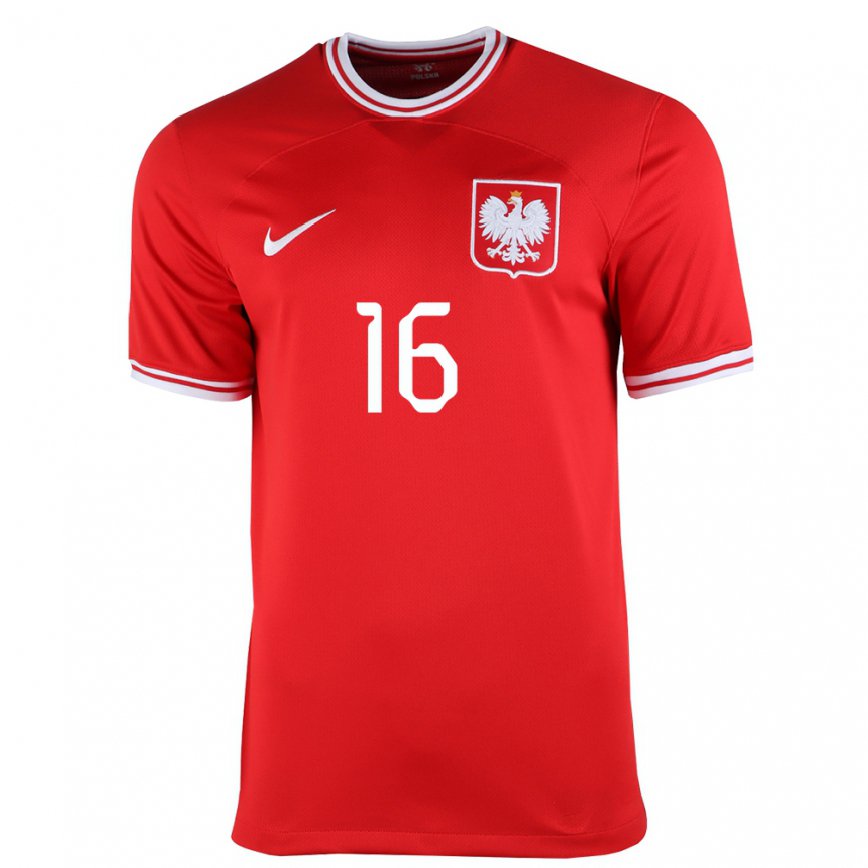 Men Poland Maksymilian Sznaucner #16 Red Away Jersey 2022/23 T-shirt
