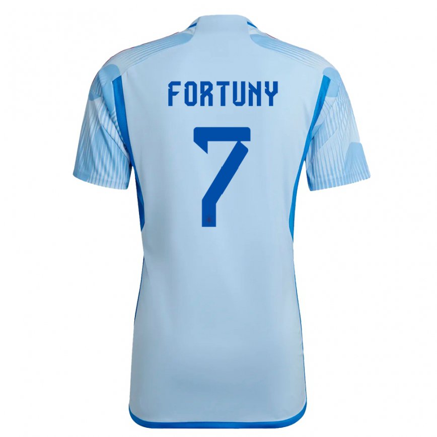 Men Spain Pol Fortuny #7 Sky Blue Away Jersey 2022/23 T-shirt