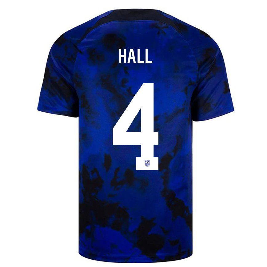 Men United States Tyler Hall #4 Royal Blue Away Jersey 2022/23 T-shirt