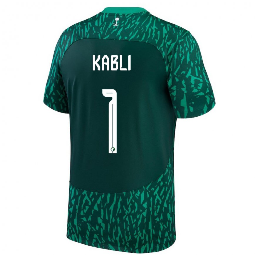 Men Saudi Arabia Bader Kabli #1 Dark Green Away Jersey 2022/23 T-shirt