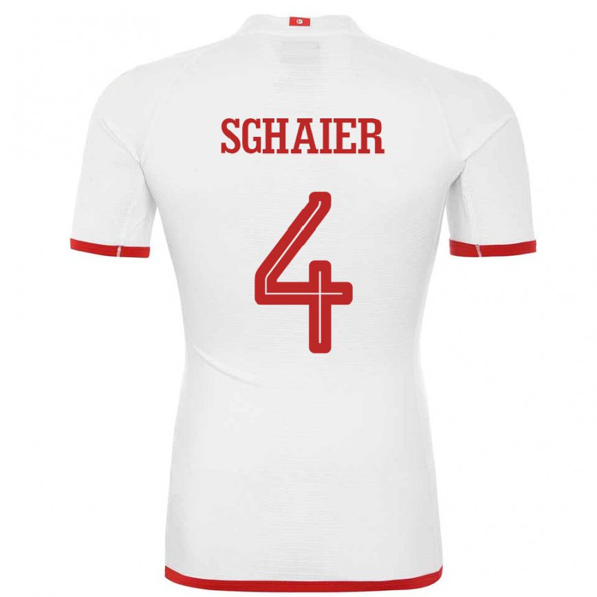 Men Tunisia Makrem Sghaier #4 White Away Jersey 2022/23 T-shirt