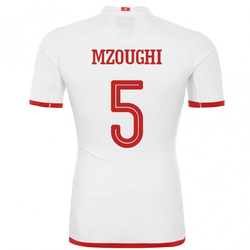 Men Tunisia Iskander Mzoughi #5 White Away Jersey 2022/23 T-shirt