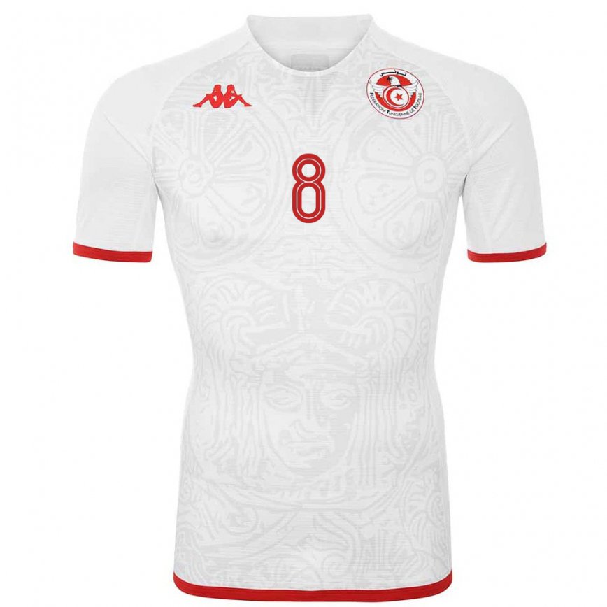 Men Tunisia Yassine Dridi #8 White Away Jersey 2022/23 T-shirt