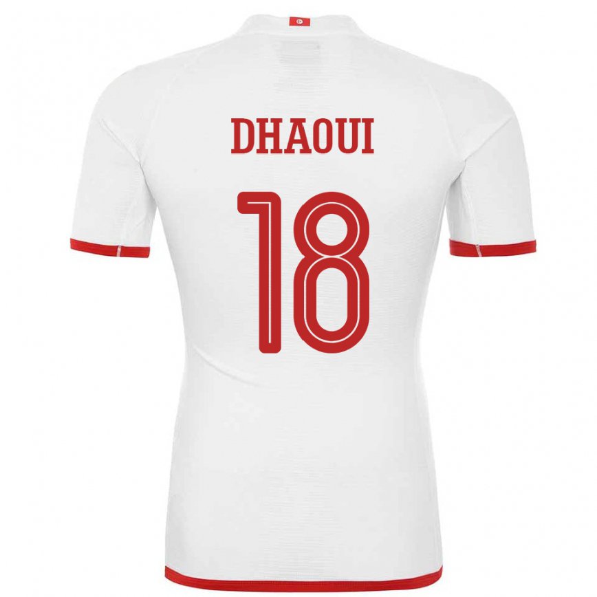 Men Tunisia Mouhamed Dhaoui #18 White Away Jersey 2022/23 T-shirt