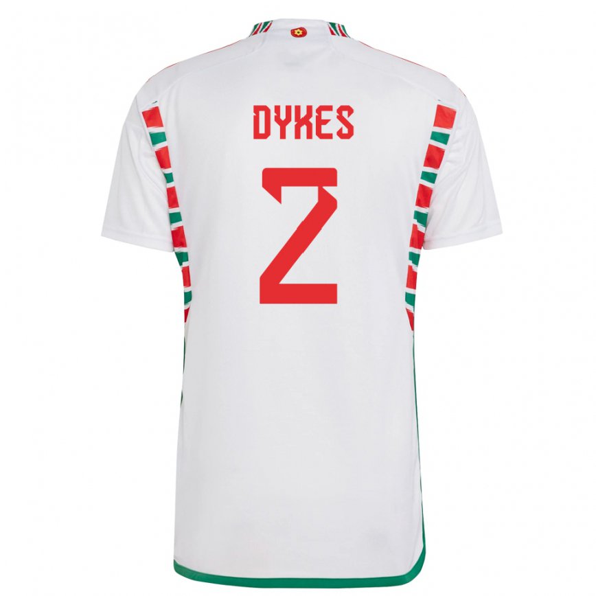 Men Wales Loren Dykes #2 White Away Jersey 2022/23 T-shirt