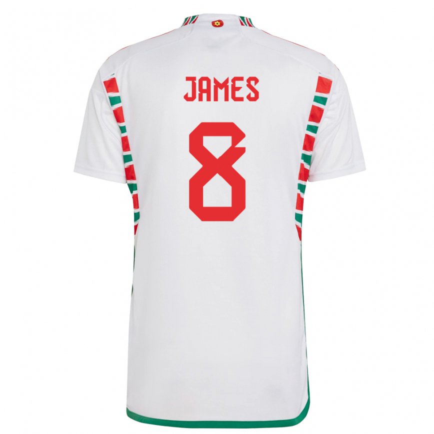 Men Wales Angharad James #8 White Away Jersey 2022/23 T-shirt