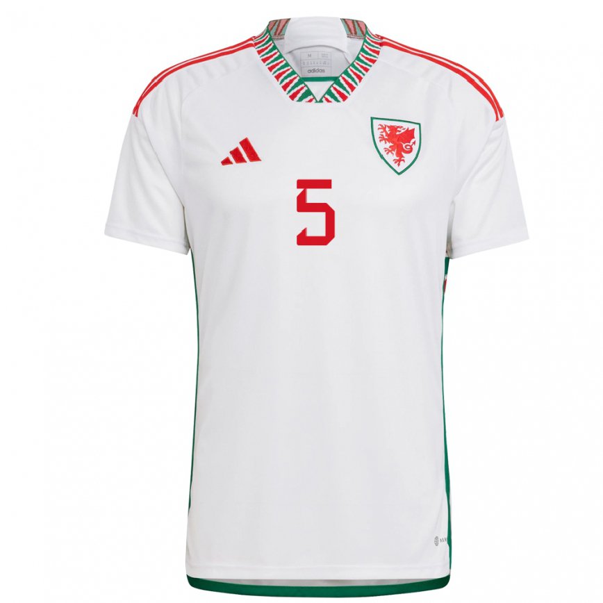 Men Wales Kai Ludvigsen #5 White Away Jersey 2022/23 T-shirt