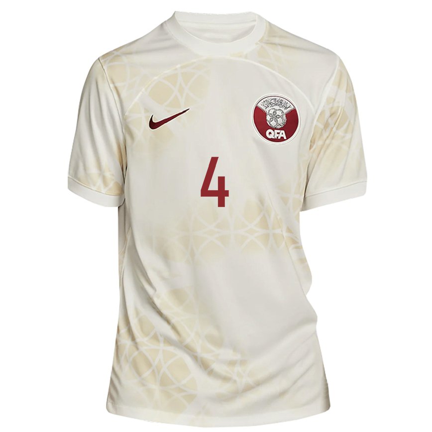 Men Qatar Hagar Saleh #4 Gold Beige Away Jersey 2022/23 T-shirt