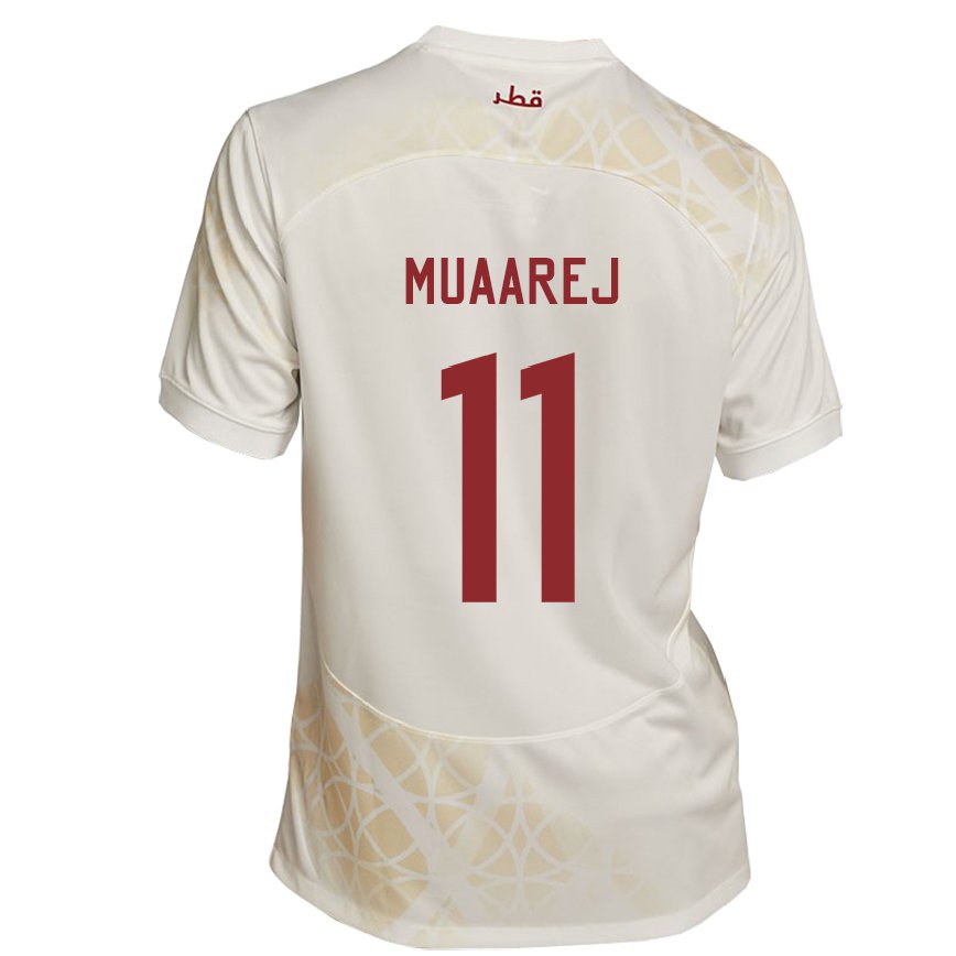 Men Qatar Mooza Muaarej #11 Gold Beige Away Jersey 2022/23 T-shirt
