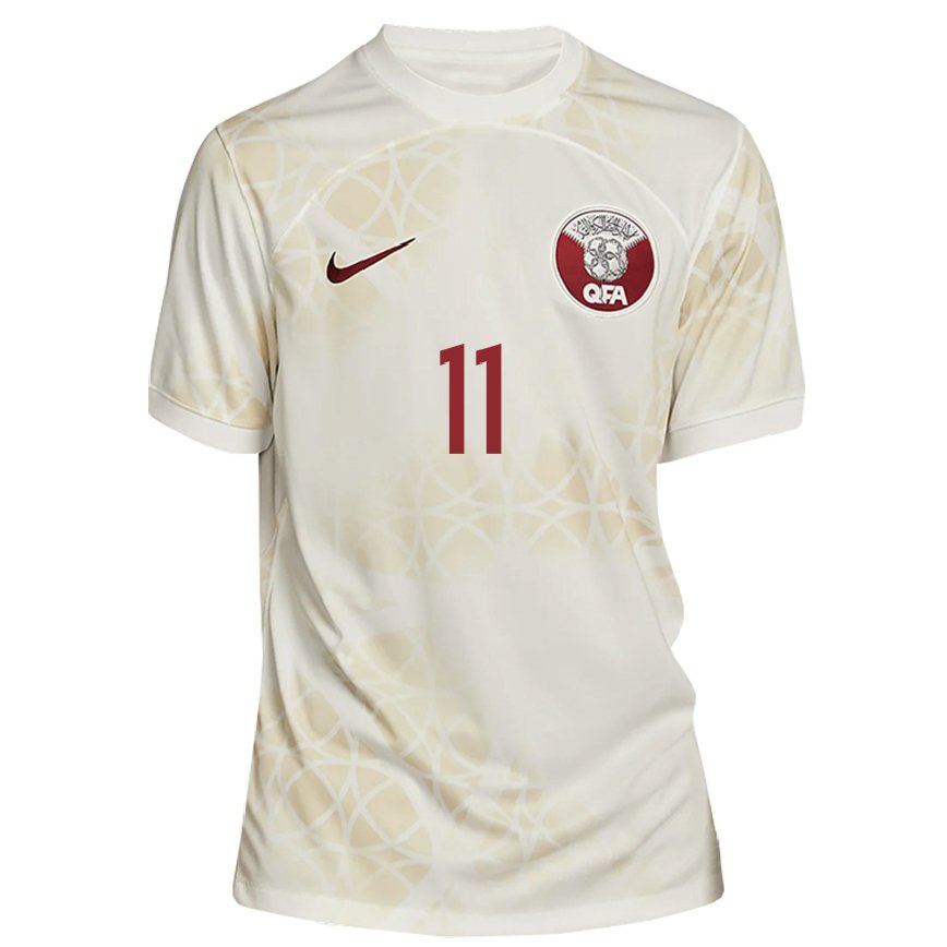 Men Qatar Mooza Muaarej #11 Gold Beige Away Jersey 2022/23 T-shirt