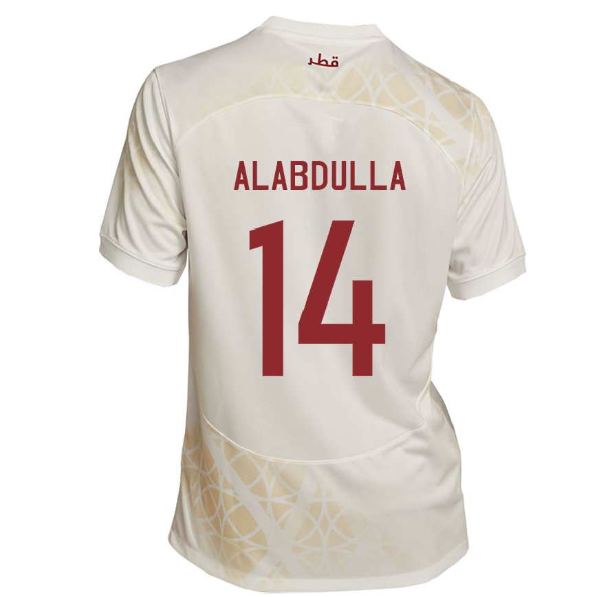 Men Qatar Moudhi Alabdulla #14 Gold Beige Away Jersey 2022/23 T-shirt