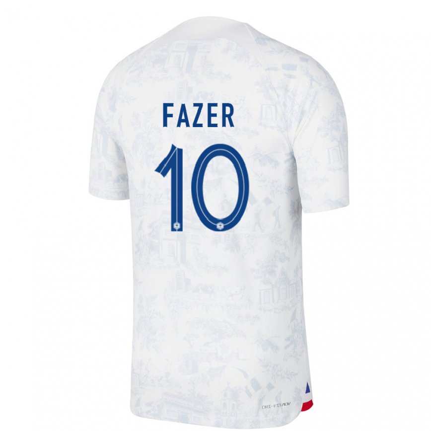 Men France Laurina Fazer #10 White Blue Away Jersey 2022/23 T-shirt