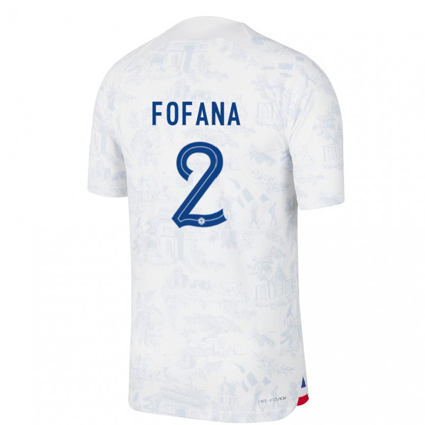 Men France Wesley Fofana #2 White Blue Away Jersey 2022/23 T-shirt