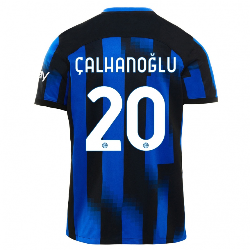 Men  Hakan Calhanoglu #20 Black Blue Home Jersey 2023/24 T-Shirt