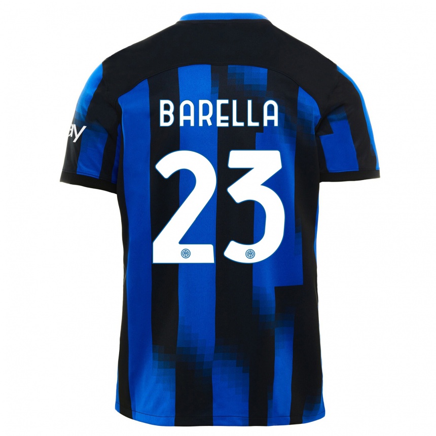 Men  Nicolo Barella #23 Black Blue Home Jersey 2023/24 T-Shirt